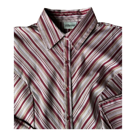 Vintage 70's Retro stripped bouse dagger collar large fold back cuffs size large - Picture 10 of 12